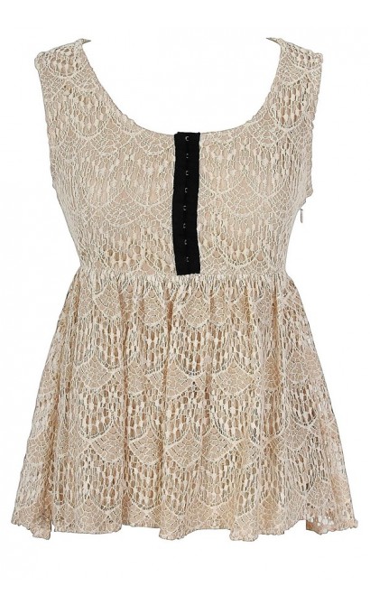 Lydia Lace Babydoll Top in Beige